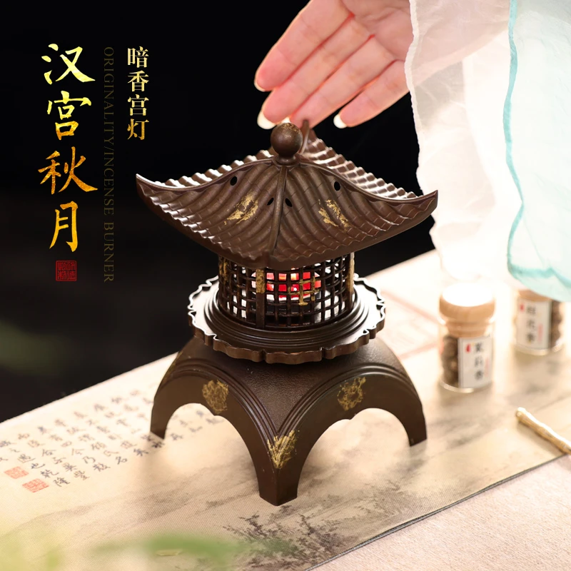 复古创意香炉仿古熏香炉家用塔香宝塔镂空香薰炉香案中式宫灯摆件