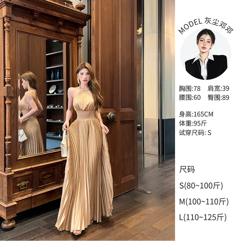 灰尘邓邓 【恰逢今日】香槟金显瘦气质时尚女装连衣裙 D24Q2036