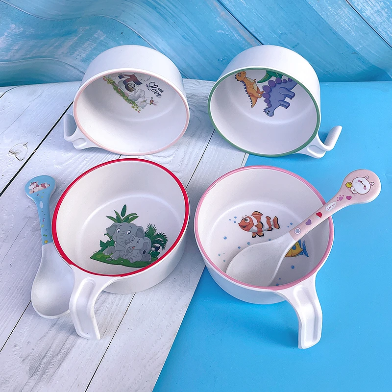 可爱卡通儿童碗勺套装竹纤维餐具家用宝宝辅食碗婴幼儿小孩子饭碗