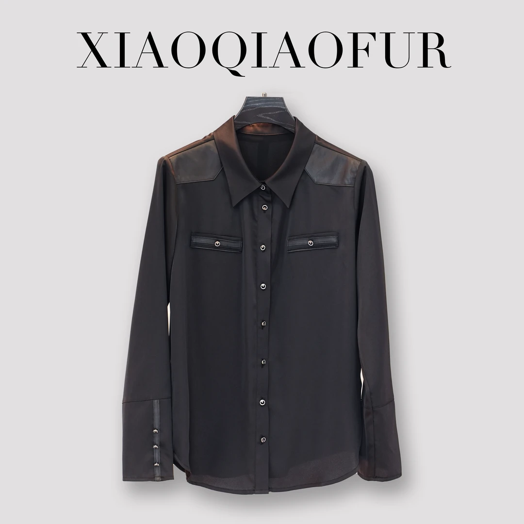 翻领新款黑色衬衫款打底衫时尚休闲女衬衣内搭轻奢款21207女士