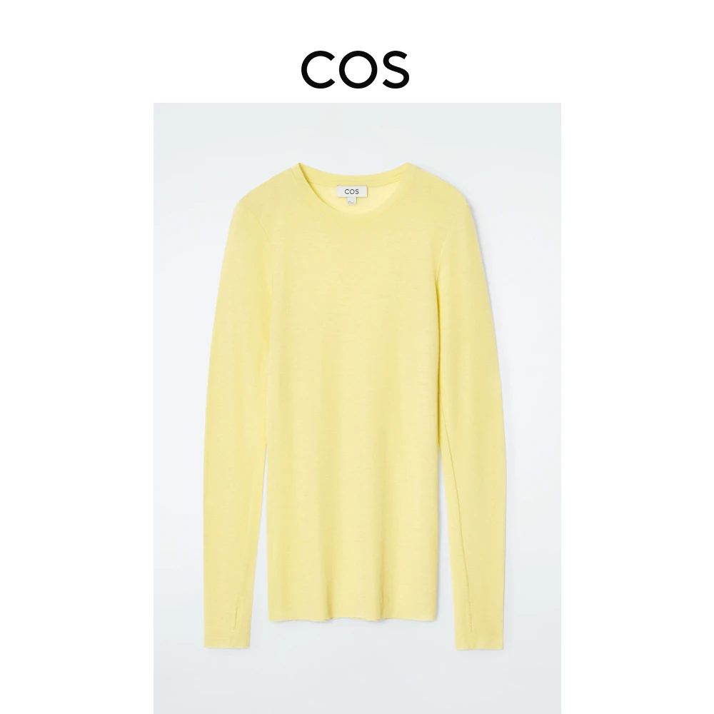 COS女装 修身版型长袖指孔羊毛打底衫黄色2024秋冬新品0989043035