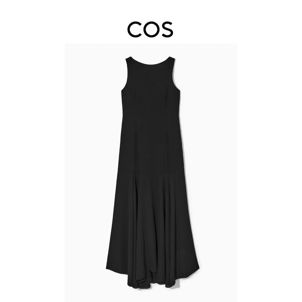 COS女装 经典版型船领无袖拼接连衣裙黑色新品1209068001M