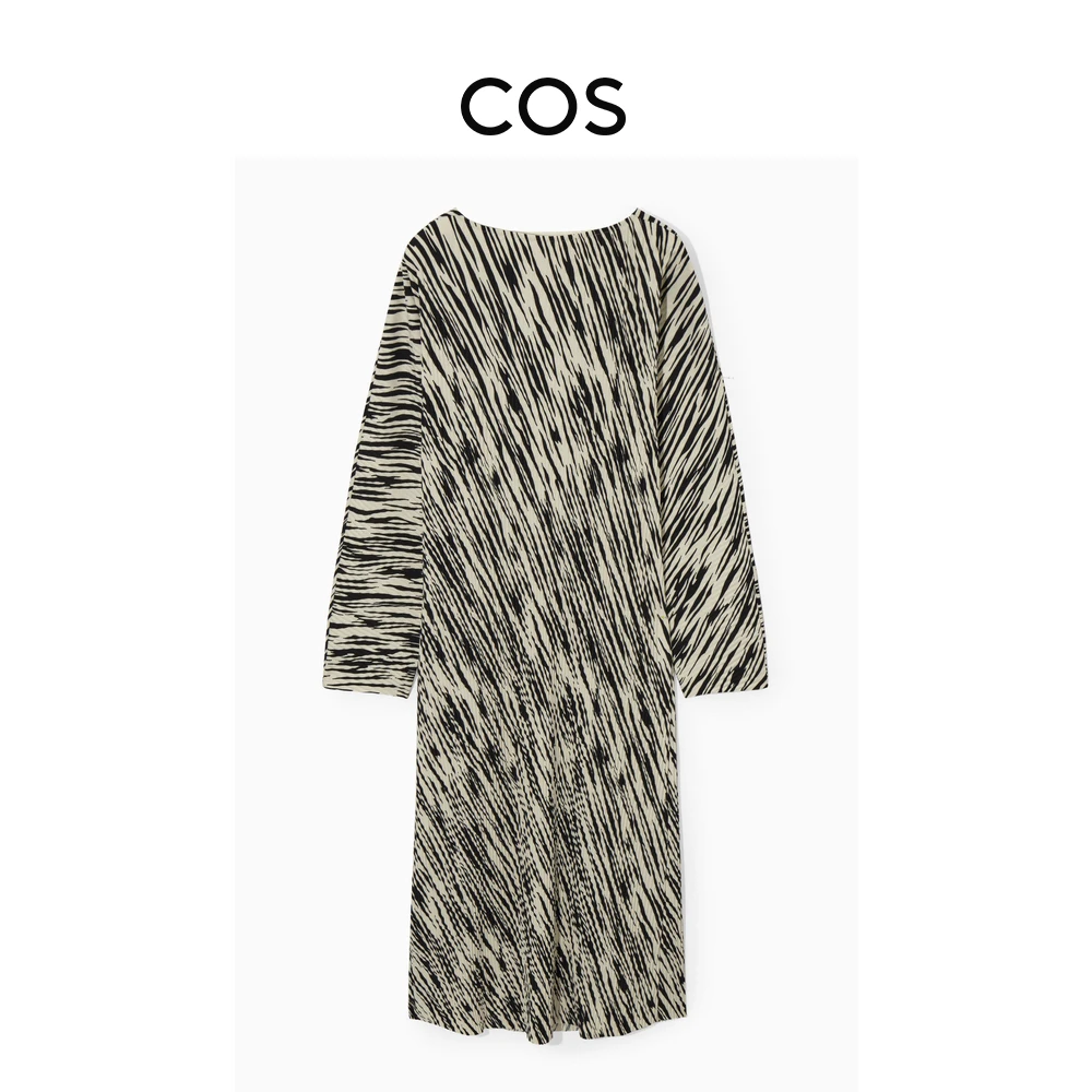 COS女装 经典版型船领蝙蝠袖褶裥连衣裙米新品1198894002