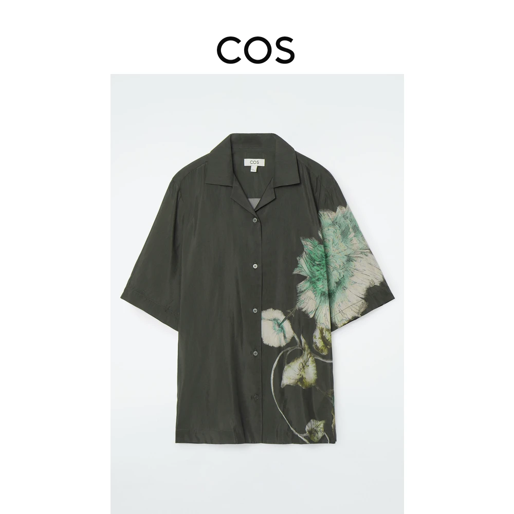 COS女装 休闲版型古巴领印花衬衫橄榄绿夏季1246174001