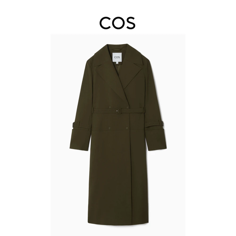 COS女装 修身版型双排扣羊毛混纺系带风衣新品1221627001