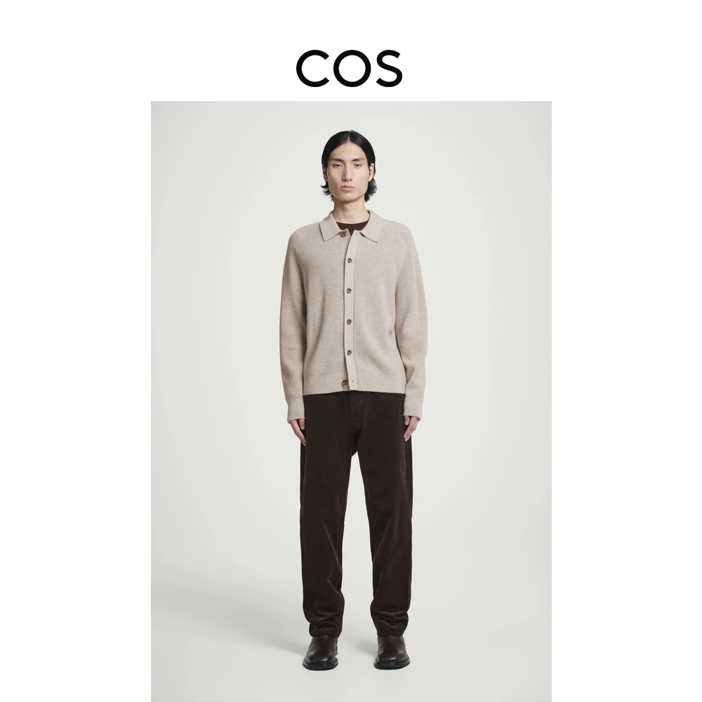 COS男装 标准版型翻领罗纹羊毛混纺开衫1251106002