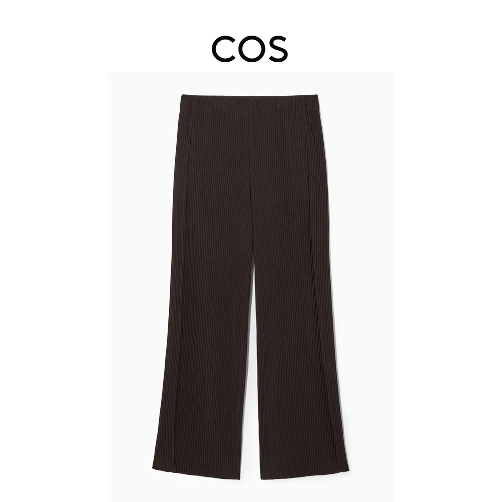 COS女装 标准版型阔腿松紧腰边褶裥长裤1213673001