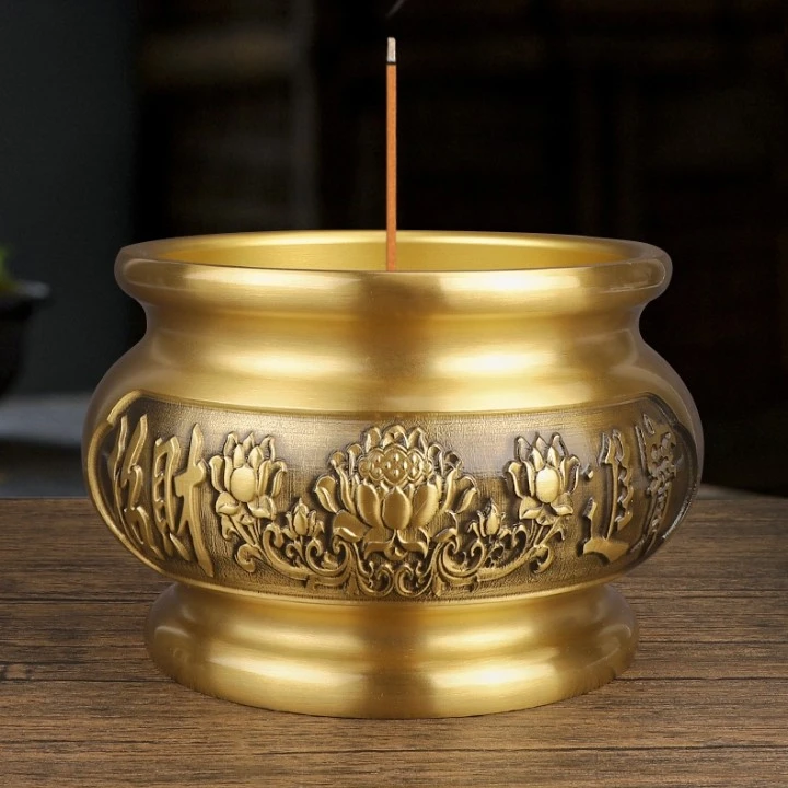 黄铜有求必应莲花纹香炉中式烧香炉盘香线香炉创意工艺品香炉摆件