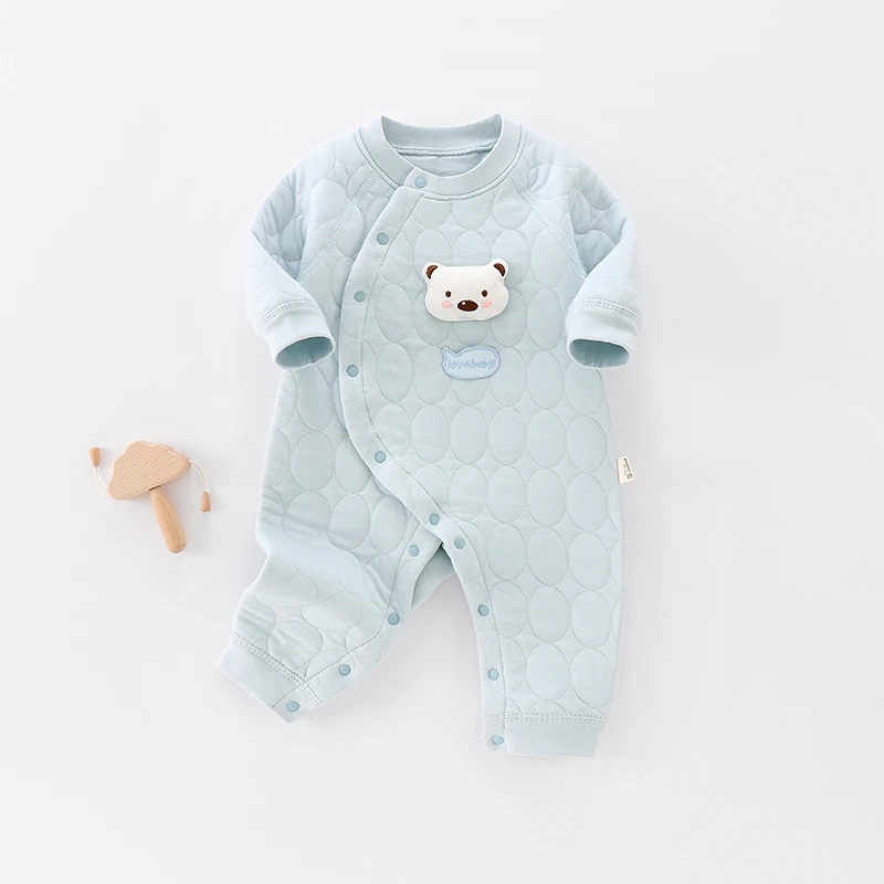 秋冬新款保暖连体衣婴儿男女宝空气棉小龙爬服春秋