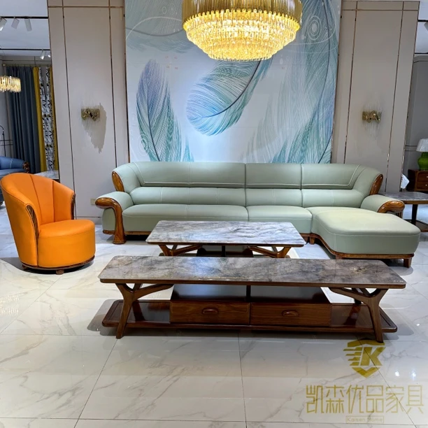 乌金木轻奢客厅简约头层牛皮皮沙发时尚皮艺转角沙发