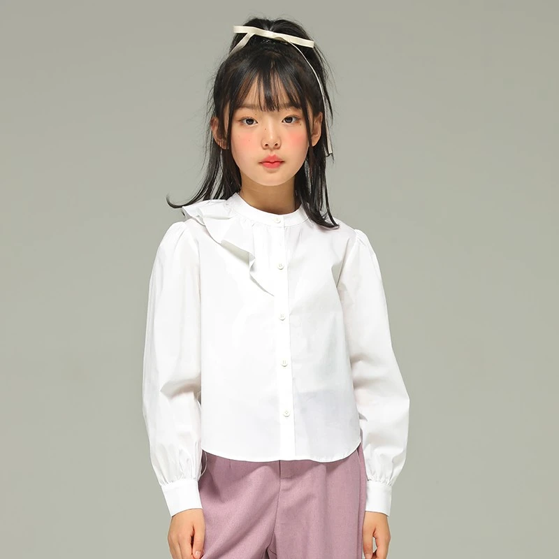 小女森女童衬衫童装春装新款中大童韩版洋气百搭长袖白色打底衬衣