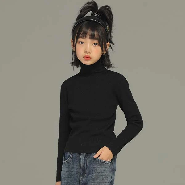 女童秋冬高弹力百搭高领打底毛衣中大童洋气套头长袖针织衫