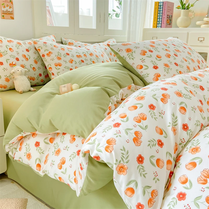 水洗云朵棉双层纱法式小清新单双人学生三件套床单被套四件套