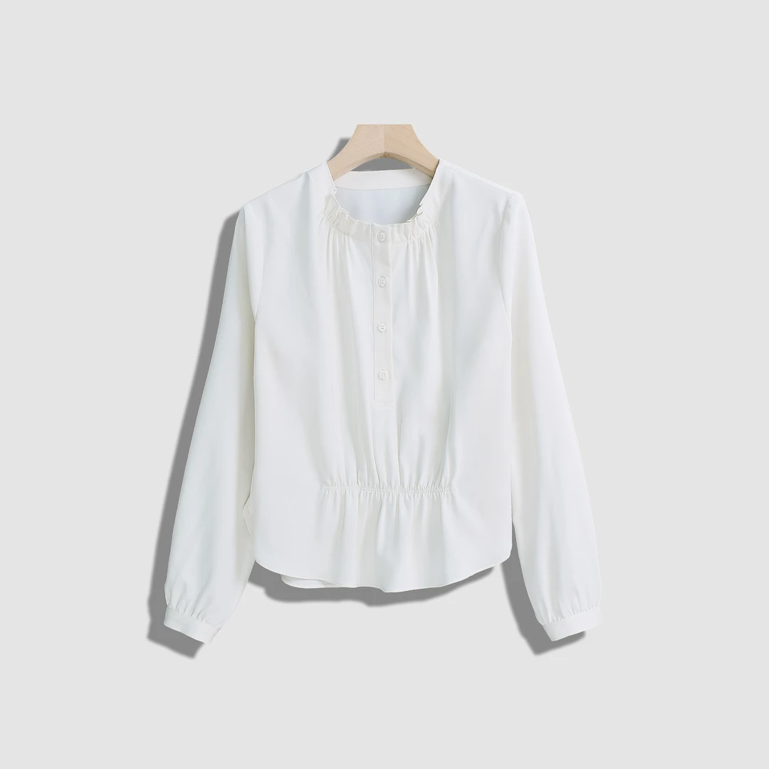 【璐璐】小立领简约显瘦长袖衬衣通勤女装衬衫-Y11773-GB