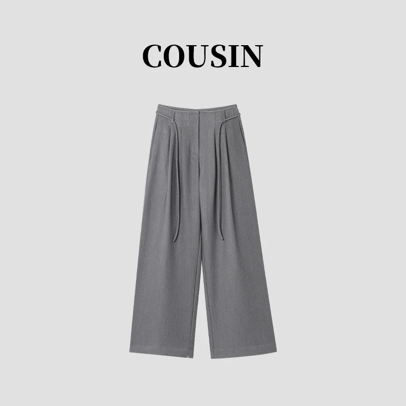 D.cousin 大表姐 通勤裤两色抽绳百搭西裤秋季慵懒长裤  1583