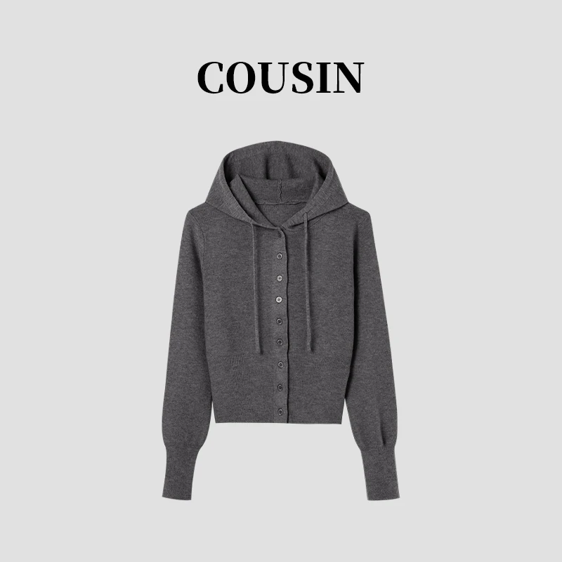 D.cousin 大表姐  休闲百搭连帽长袖针织衫上衣女秋冬新款  1695