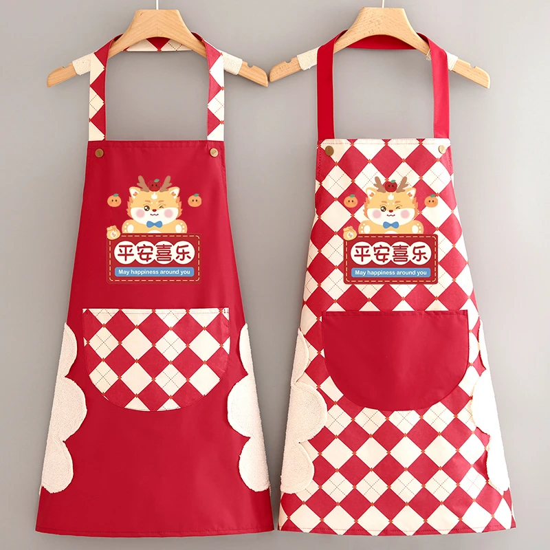 家用厨房做饭防水围裙新款卡通龙年围腰定制印字餐饮专用工作服女