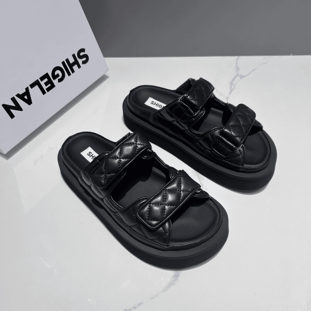 诗歌兰真皮女鞋2024夏季新品时尚百搭运动软底外穿沙滩拖鞋一字拖