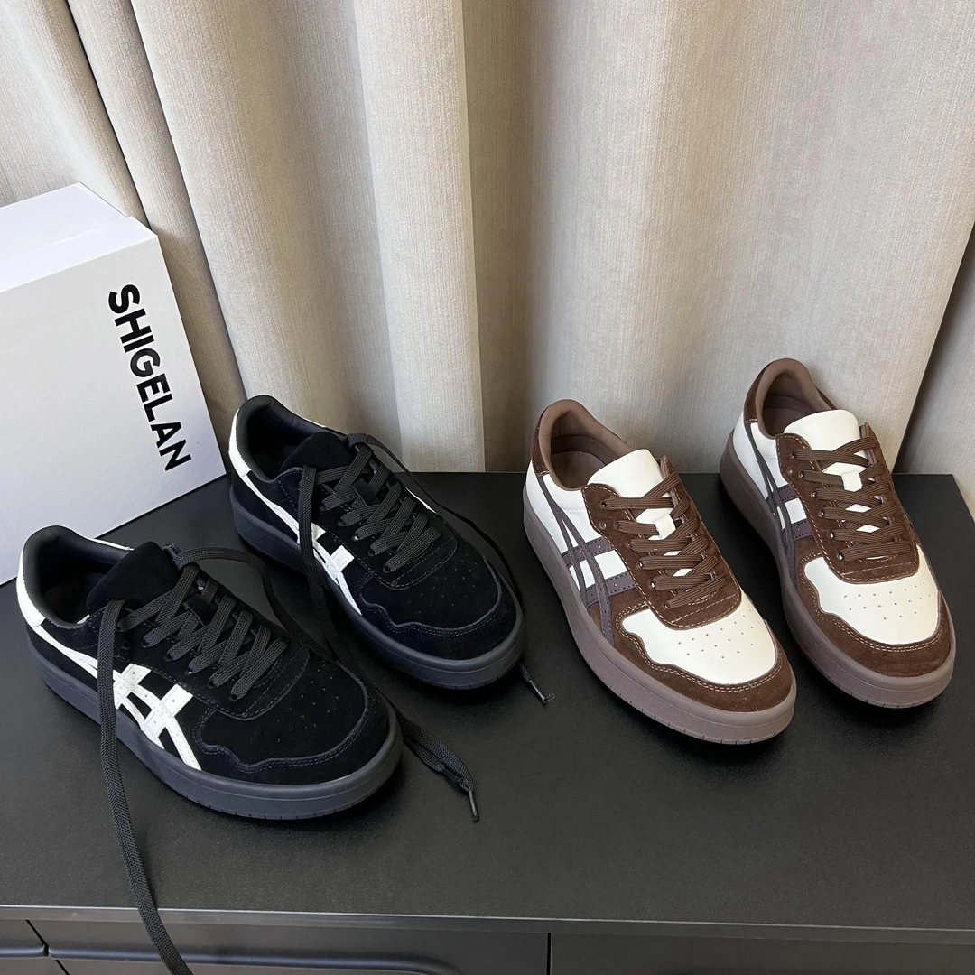 诗歌兰真皮女鞋2024秋新款复古厚底系带运动休闲鞋低帮板鞋德训鞋