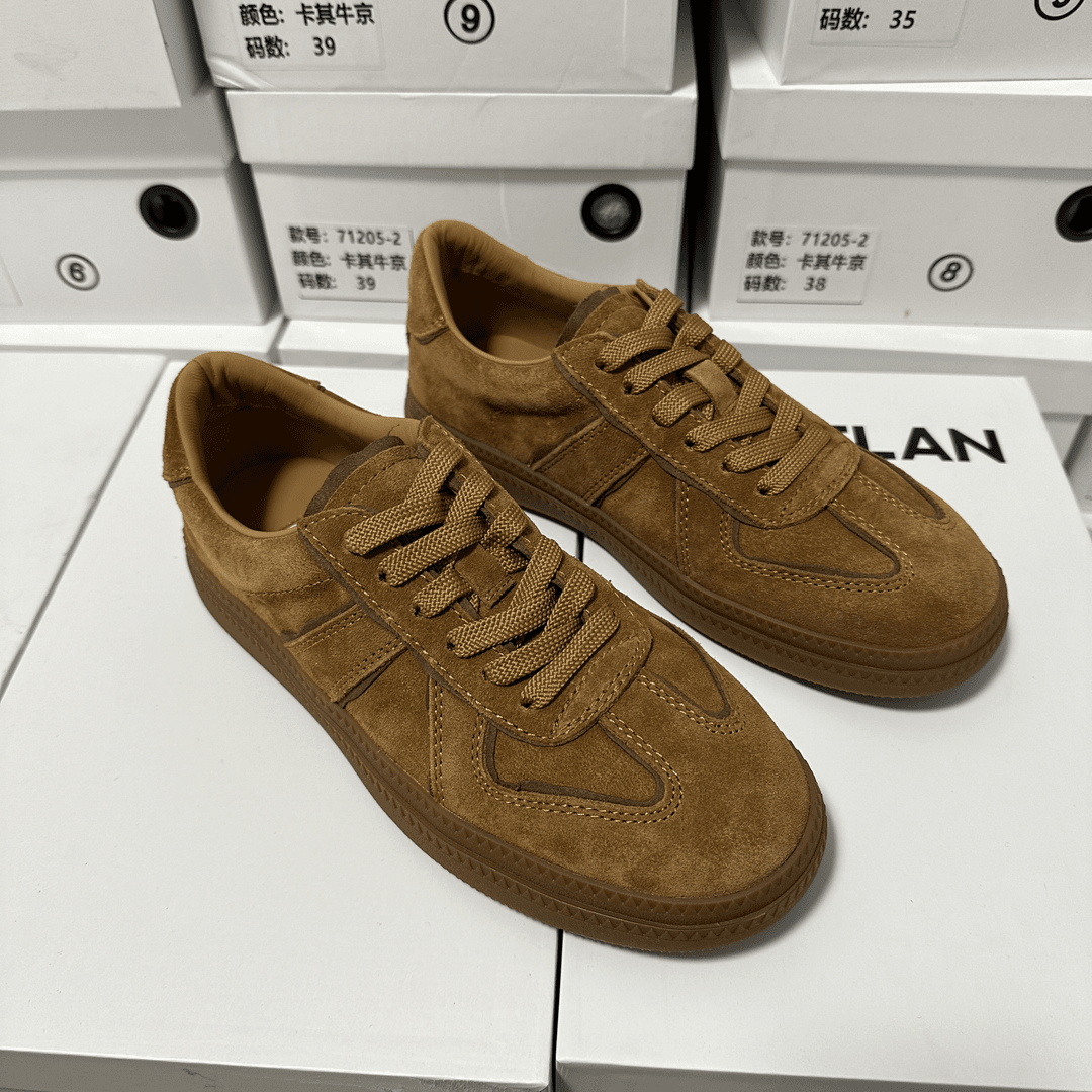 诗歌兰 真皮女鞋平底系带舒适软底休闲百搭复古运动鞋板鞋德训鞋