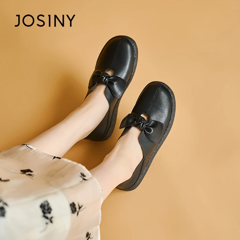 卓诗尼豆豆鞋女2025春秋新款透气舒软蝴蝶结平底鞋一脚蹬孕妇鞋女
