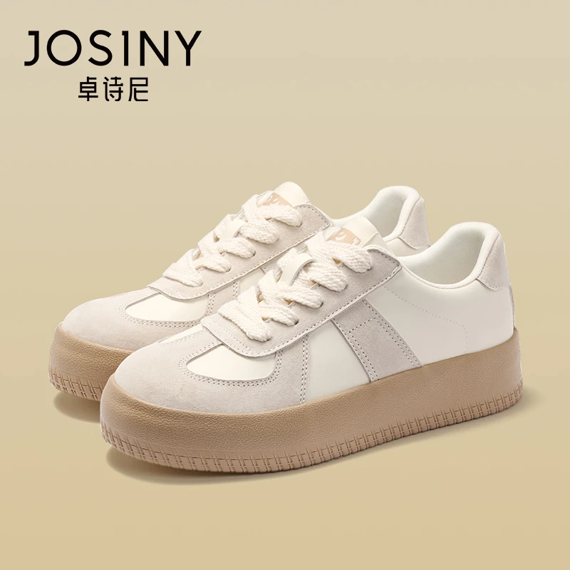 卓诗尼休闲德训鞋女2025春季新款厚底增高百搭显瘦复古运动小白鞋