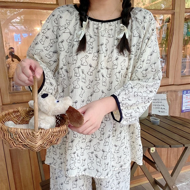 春夏薄款纯棉泡泡纱ins睡衣套装家居服秋甜美冬新品宽松韩版碎花