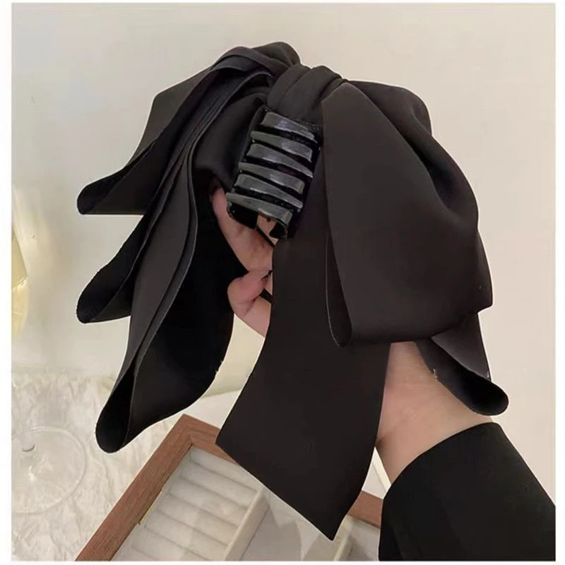 法式温柔简约气质缎面蝴蝶结飘带发夹可爱发卡女后脑勺高马尾发饰