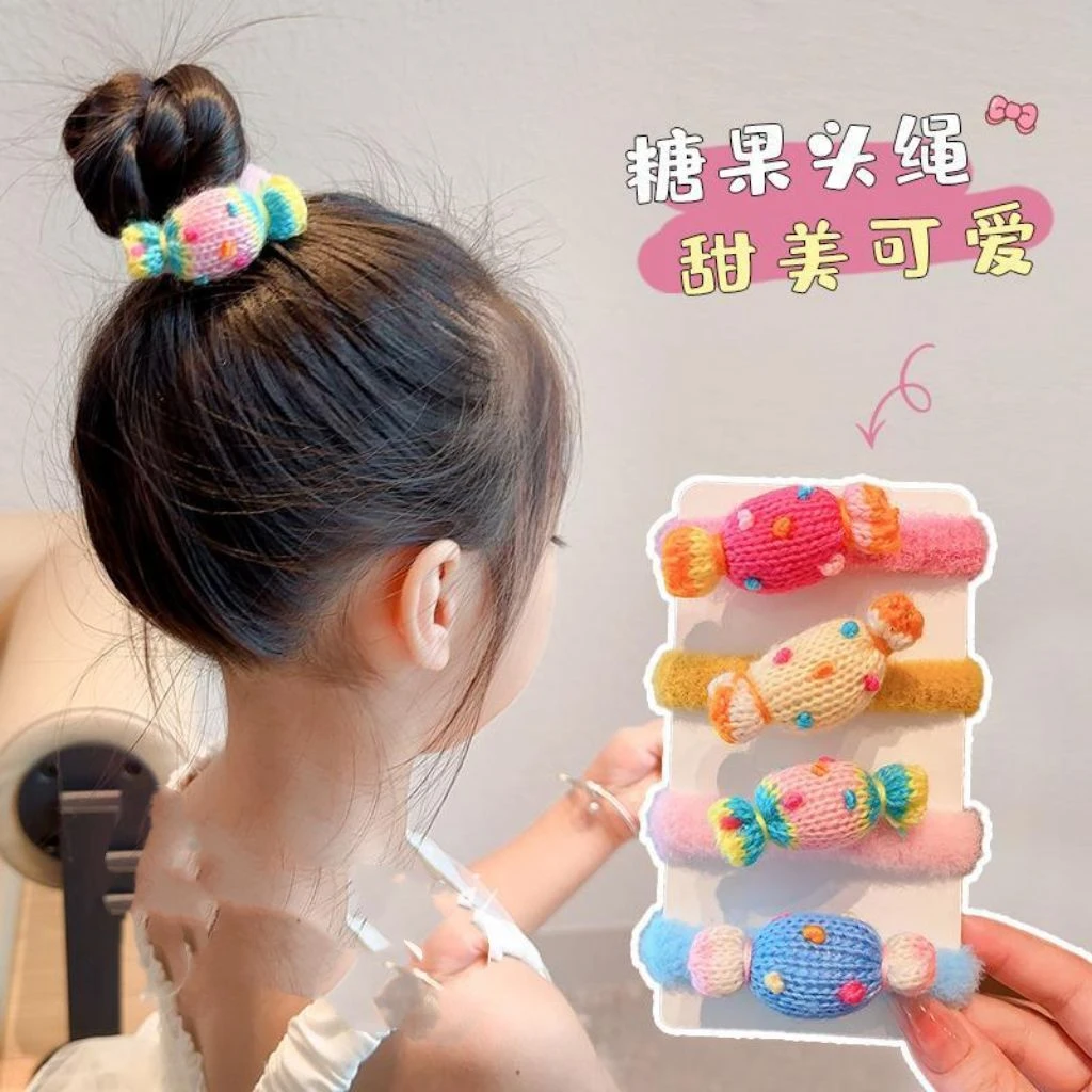 儿童彩色糖果发圈2023新款毛线头绳高弹力发圈女孩马尾丸子头绳女
