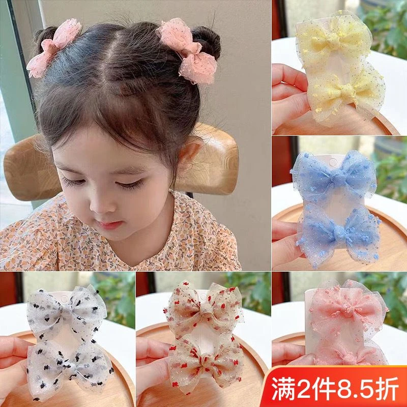 2023春夏新款儿童发饰扎辫子蝴蝶结对夹网纱甜美ins风马尾发夹