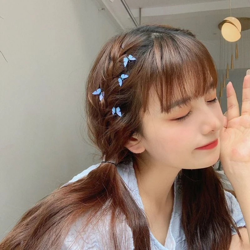 韩版蓝色蝴蝶发夹小号一字夹可爱边夹ins网红超仙发卡热卖款