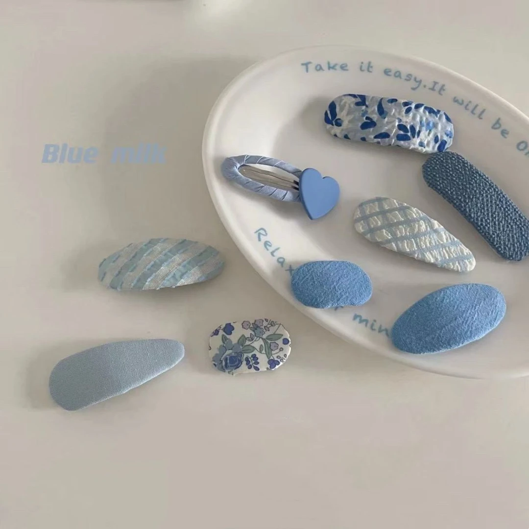 蓝色纹理可爱INS宝宝发夹BB夹套装边夹搭配发饰头饰少女夹子