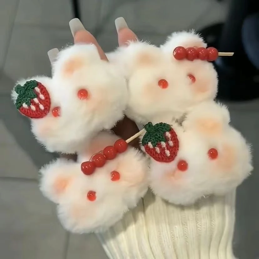 过春节冰糖葫芦小兔毛茸发圈发夹软萌可爱腮红兔发绳学生马尾发饰