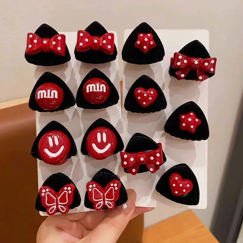 2025新款儿童植绒猫耳抓夹可爱笑脸公主头发卡头饰女孩前额刘海夹