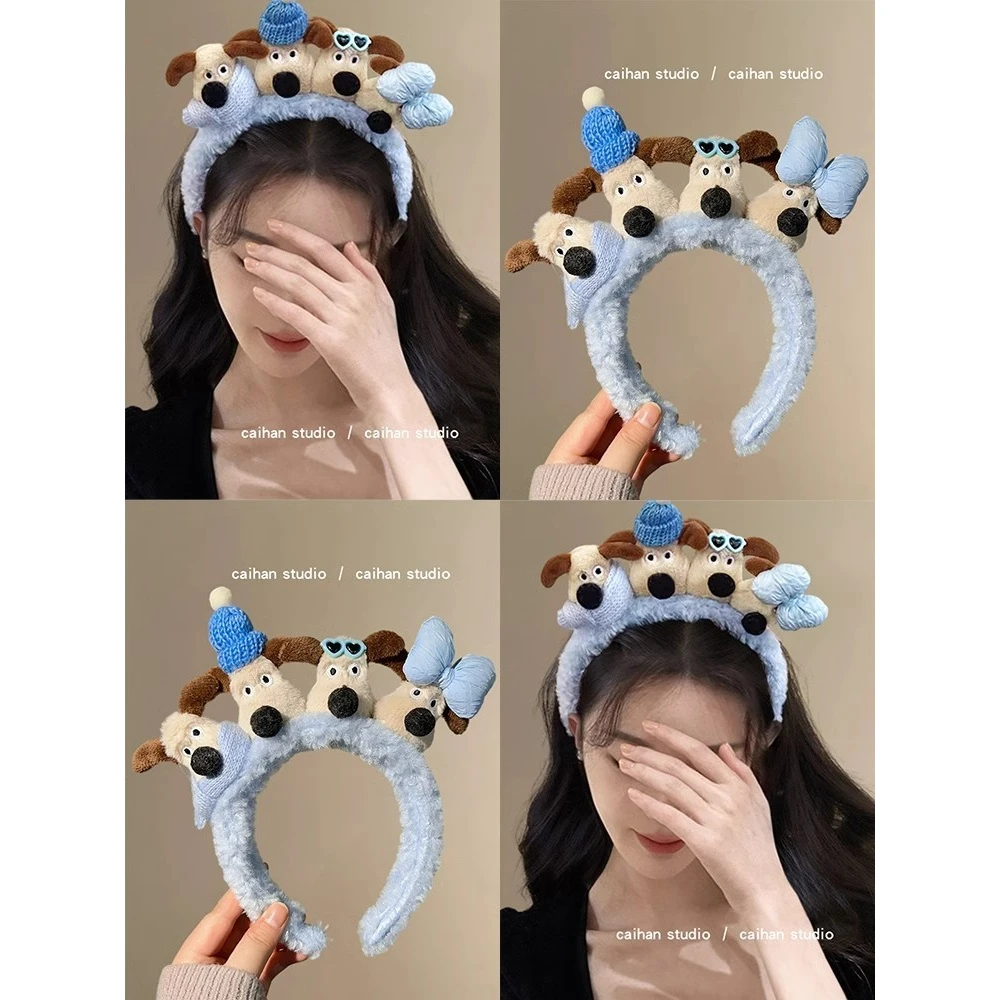 治愈小狗~可爱毛绒狗狗发箍女2024秋冬新款甜美压发发卡旅行发饰