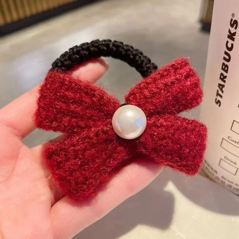 新年红色喜庆头饰蝴蝶结发圈头绳儿童马尾高弹力发绳秋冬发饰皮筋