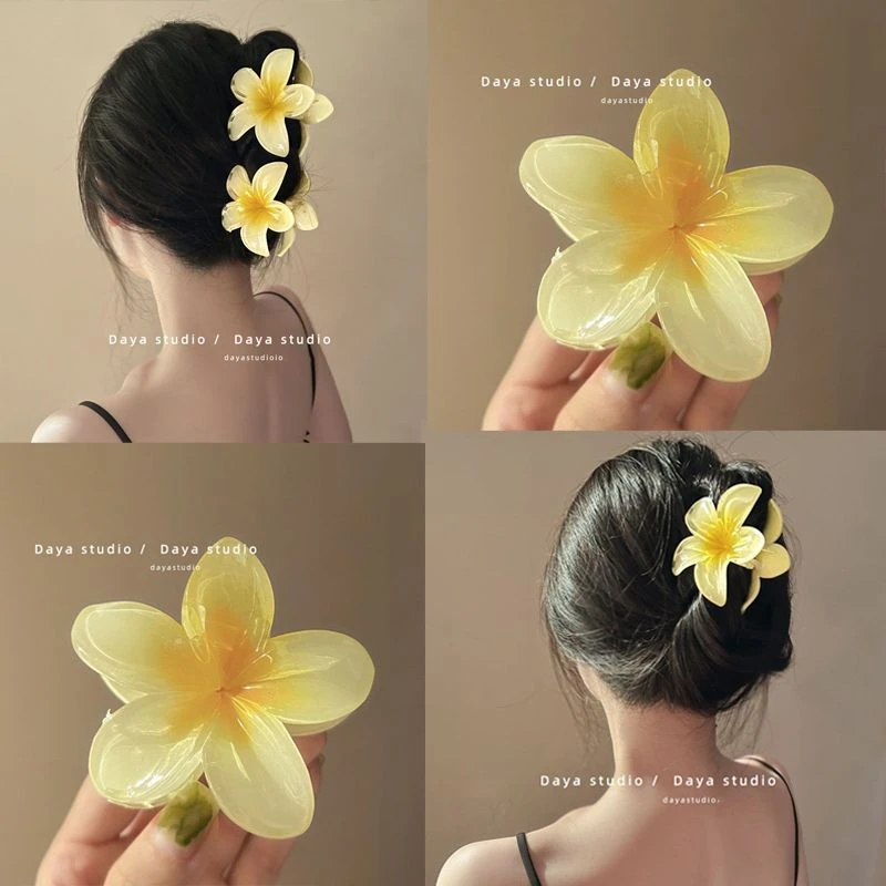 海边夏日超仙亚克力鸡蛋花彩色抓夹小众气质ins鲨鱼夹欧美风发夹