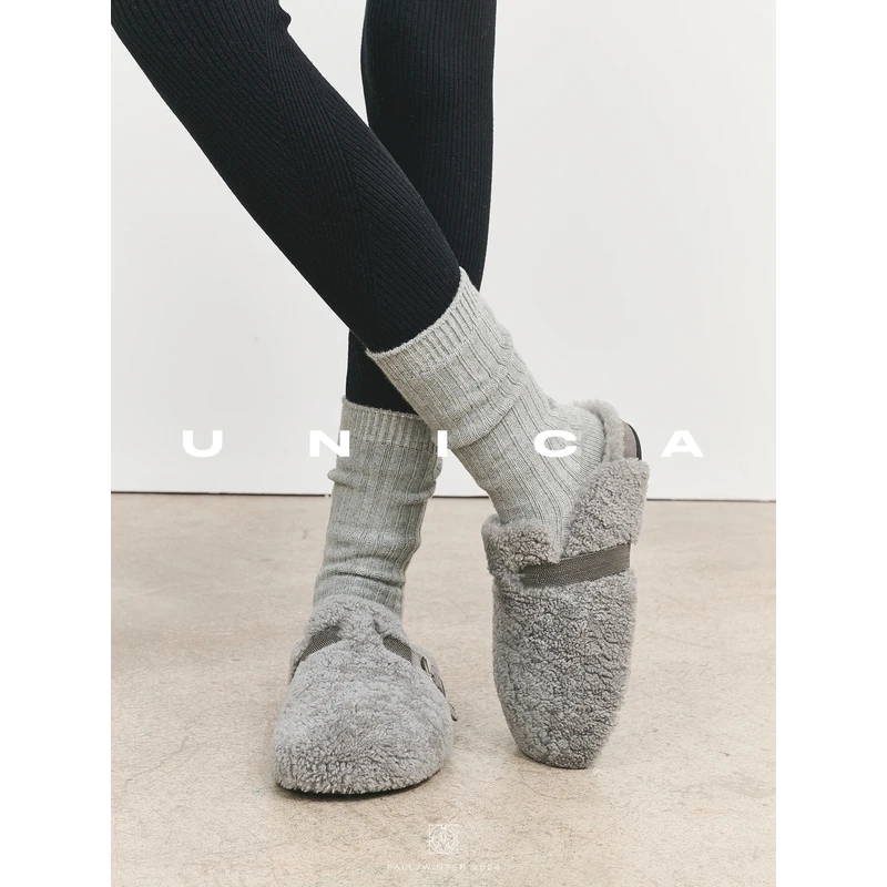 UNICA/强推时髦好穿精致闪亮珠链镶嵌舒适羊羔毛勃肯拖鞋