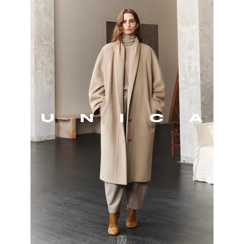 UNICA/Vintage80s腔调中古MAX_定纺羊毛慵懒堆领复古大衣