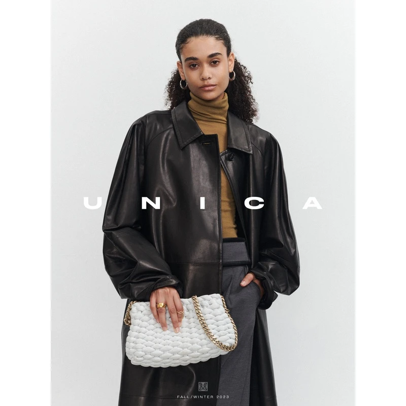 UNICA强推B入高时髦蝙蝠袖_土耳其进口绵羊皮大廓型皮风衣外套