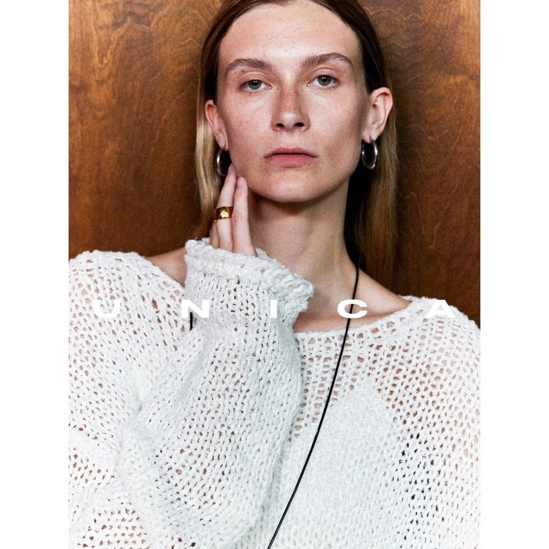 UNICA/时髦慵懒感镂空_特殊花式棉带子纱松身松弛感针织衫