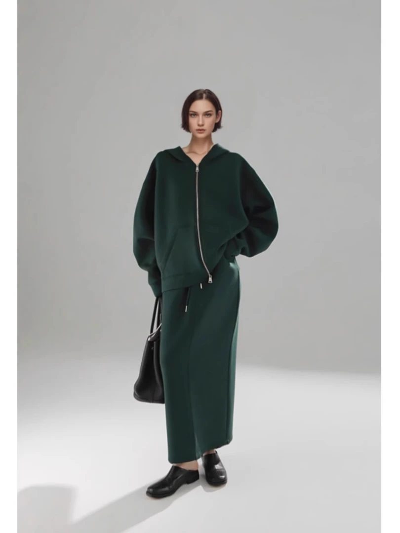 美丽专属-欧美风慵懒连帽卫衣女休闲空气棉拉链卫衣外套PI24W027