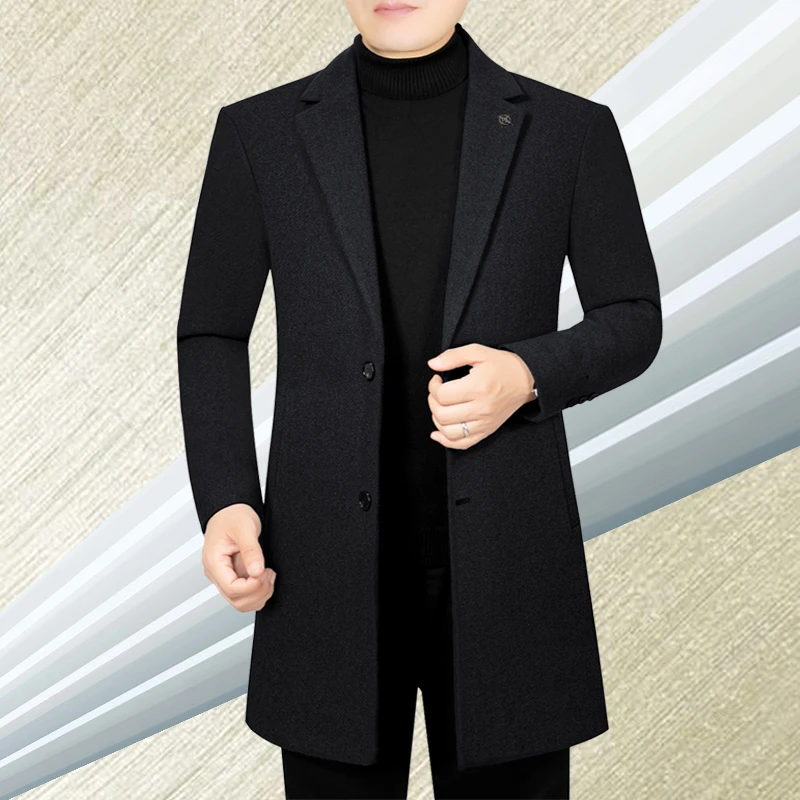商务男装中长款毛呢外套秋季传奇保罗男士西装领毛呢大衣宽松休闲