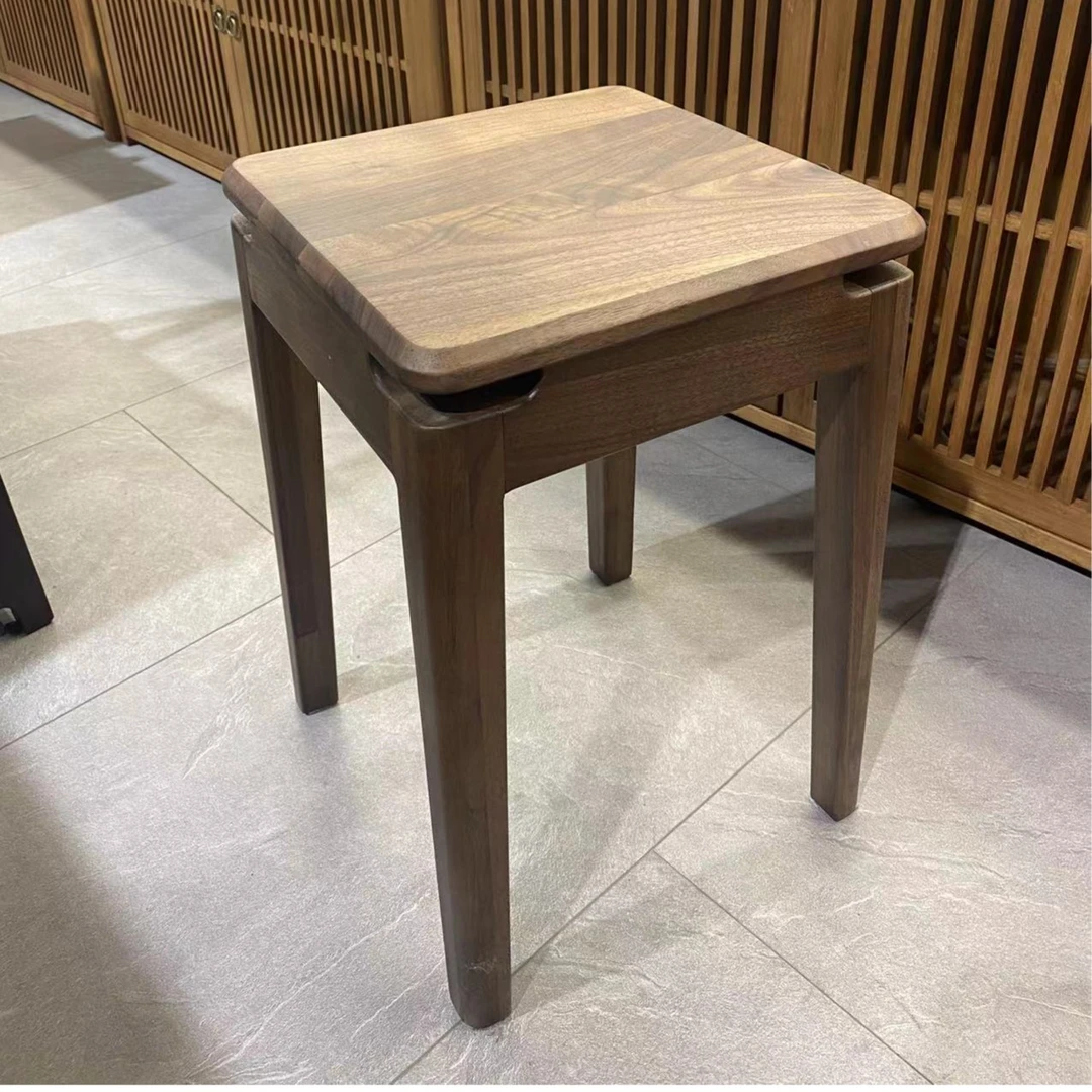 餐桌新中式餐椅家用中式胡桃色原木色方几北美黑胡桃方凳小凳