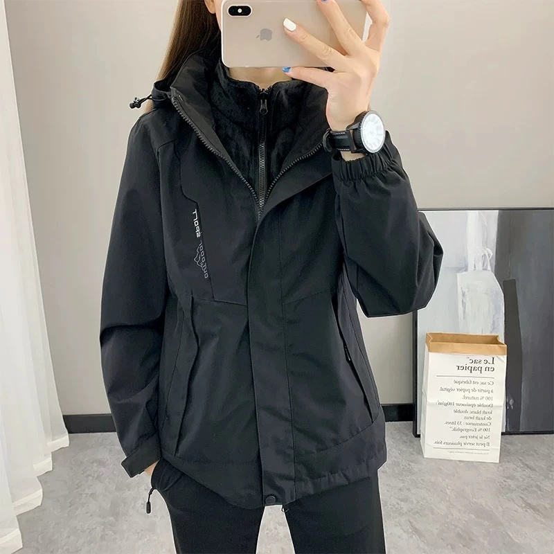 女款三合一冲锋衣防风防水帽子可拆卸加绒加厚外套1818