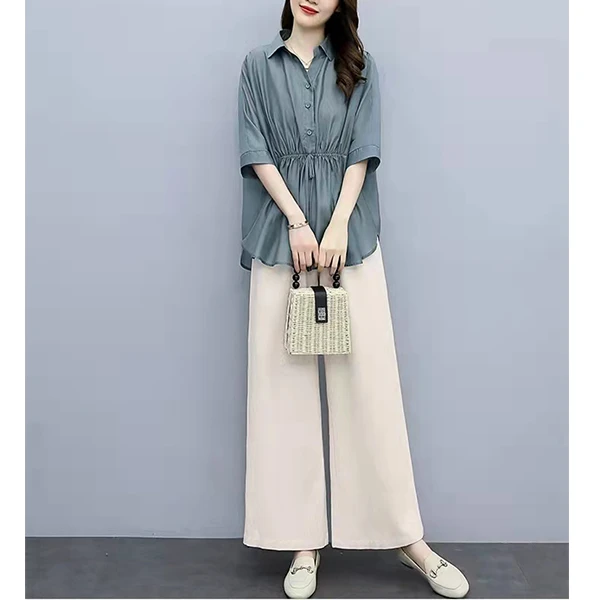 YH#时尚套装女休闲减龄宽松上衣阔腿裤夏装洋气气质两件套DY2693