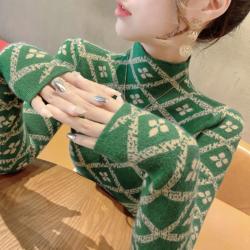 YH#半高领针织衫显瘦洋气时尚冬季新款显瘦毛衣打底衫DY7387