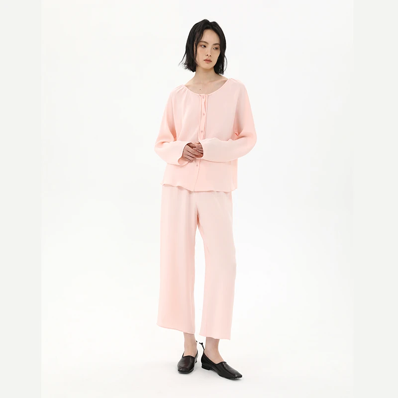 未命名高级感一片式抽绳真丝衬衣设计师女士时尚薄款真丝衬衣秋季