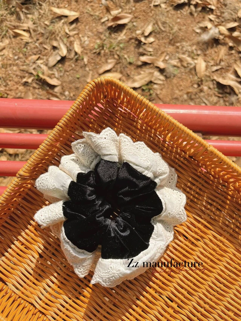 糖小宝手作精美大肠圈黑色丝绒发圈发绳头绳简约复古气质手工法式