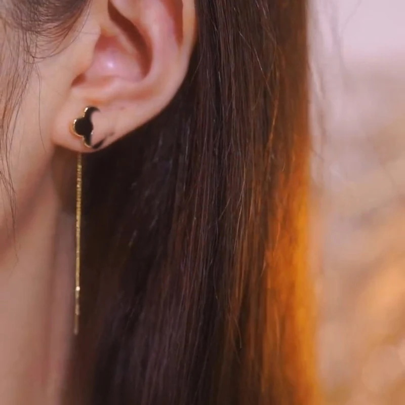 铜合金树脂耳饰 时尚百搭黑色小众简约经典长款耳饰LY0176